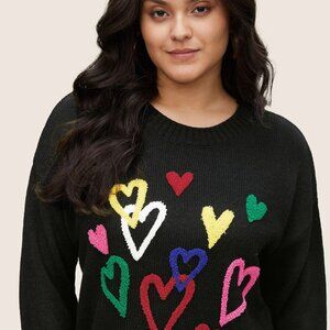 Bloomchic Valentine's Day Embroidered Heart Sweater 1x